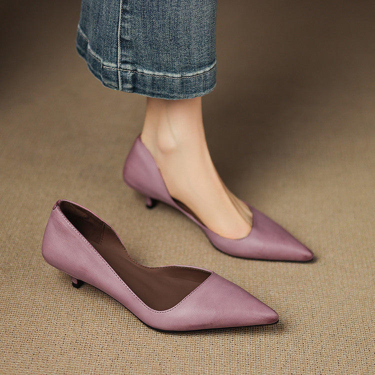 Orlisse Leather Cat Heel Pumps