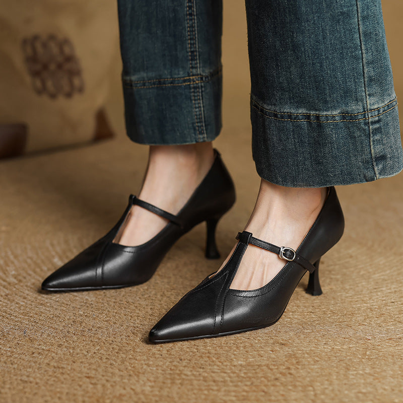 Aveline Leather T-Strap Pumps
