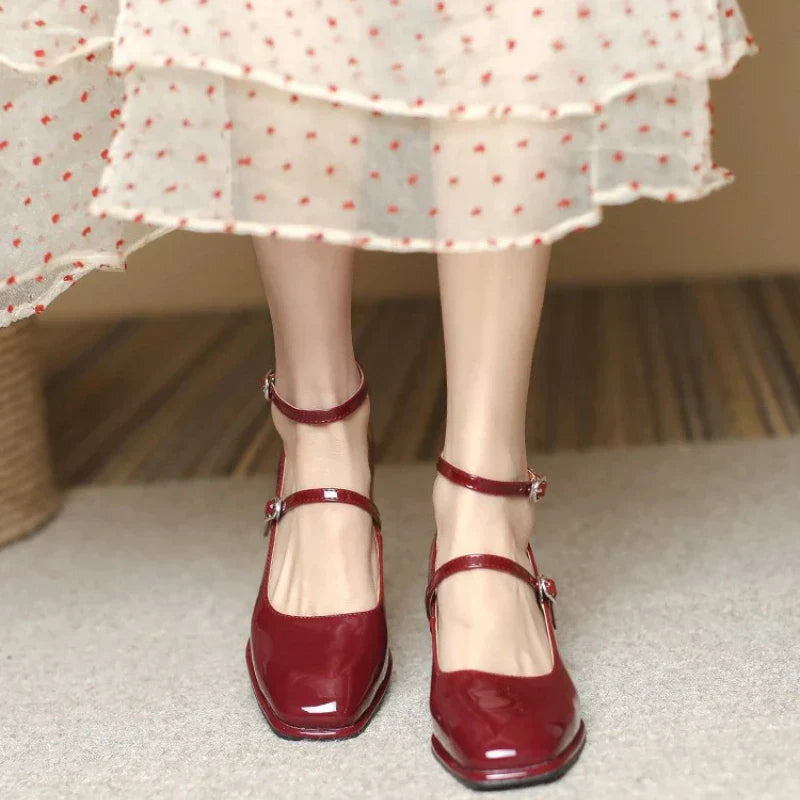 Ankle-Strap Real Leather Pumps