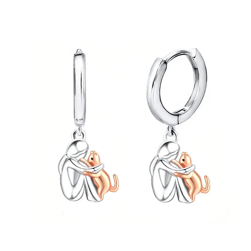 Bicolor Silver and Gold Cat Cuddle Earrings