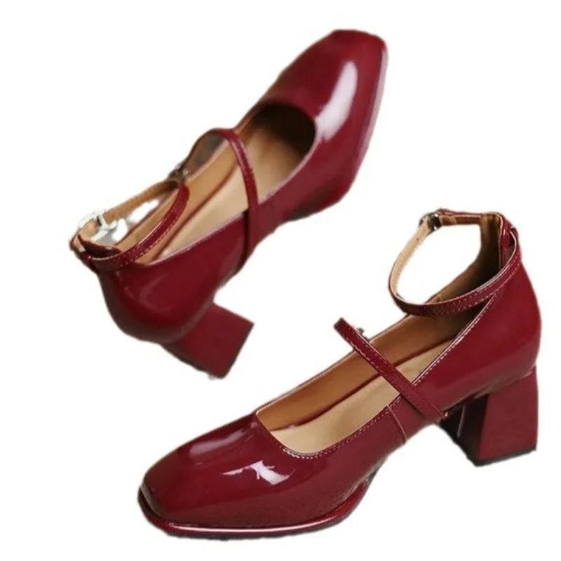 Ankle-Strap Real Leather Pumps