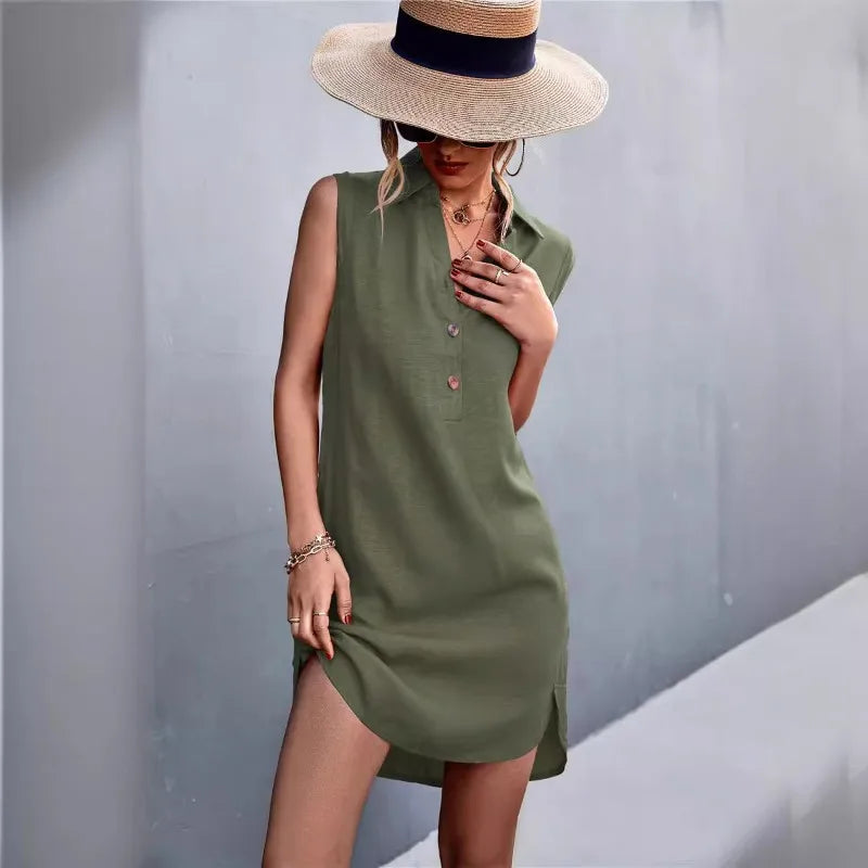 RILEY | Collared Shirt Dress with Side Slit