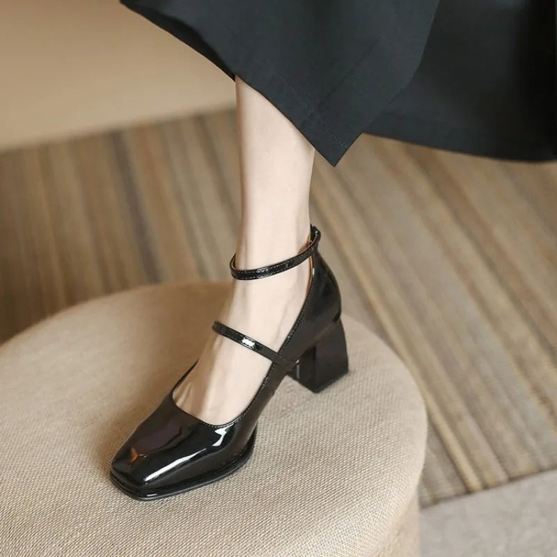 Ankle-Strap Real Leather Pumps