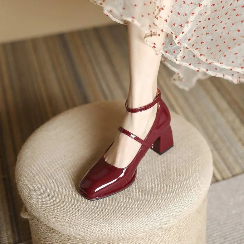 Ankle-Strap Real Leather Pumps
