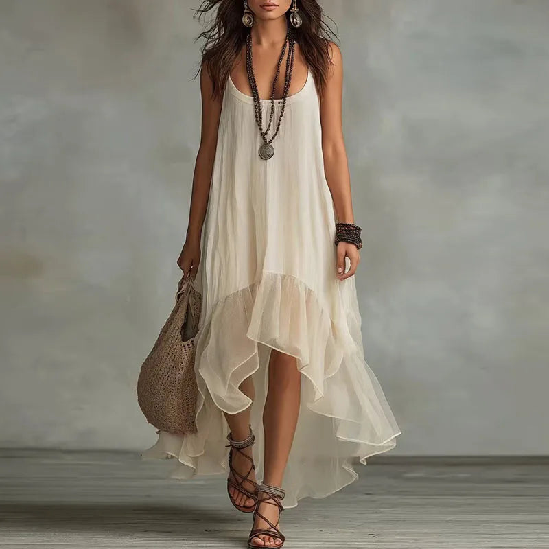 SERENITY | Boho Maxi Dress with Asymmetric Ruffle Hem