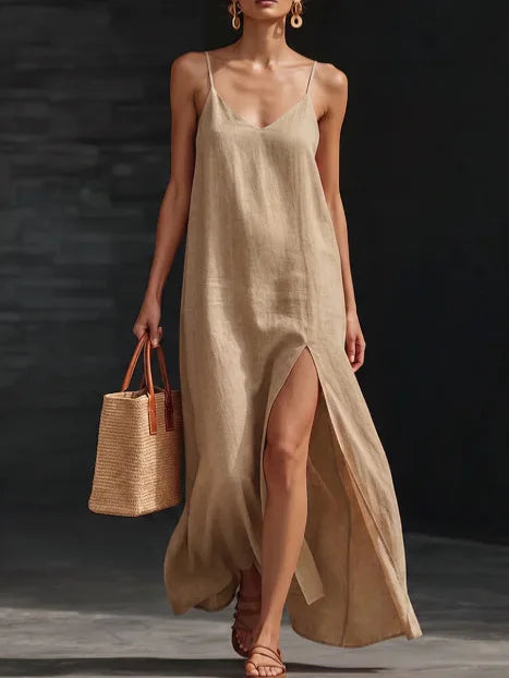 AVA | V-Neck Spaghetti Strap Slip Maxi Dress with Side Slit