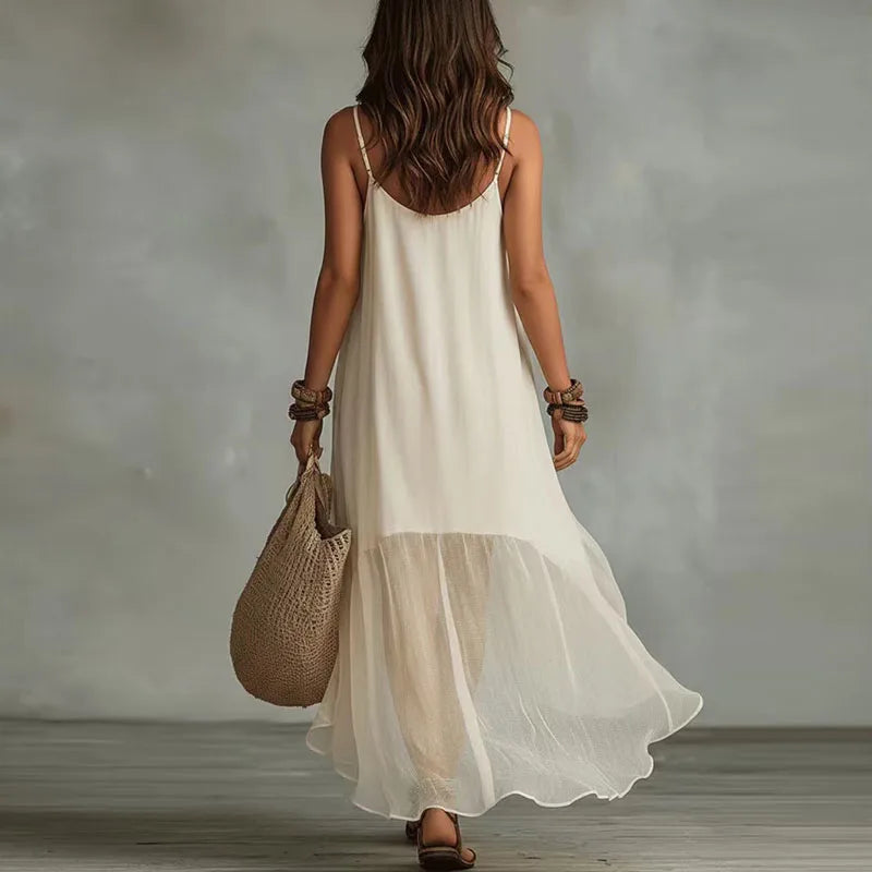 SERENITY | Boho Maxi Dress with Asymmetric Ruffle Hem