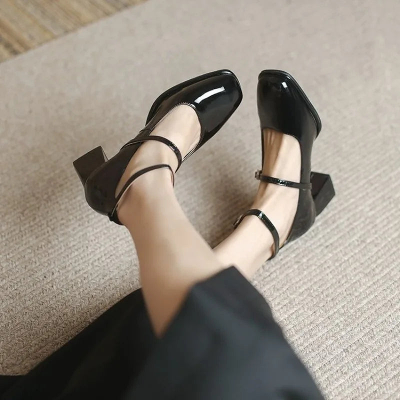 Ankle-Strap Real Leather Pumps