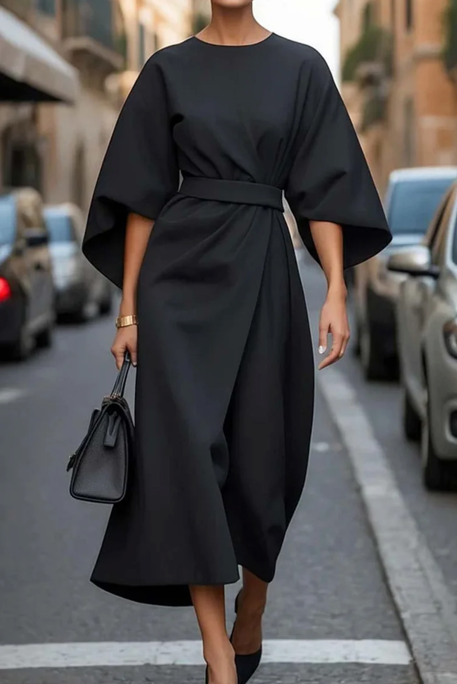 Sonia | Elegant Dress with Lantern Sleeves and Waistband