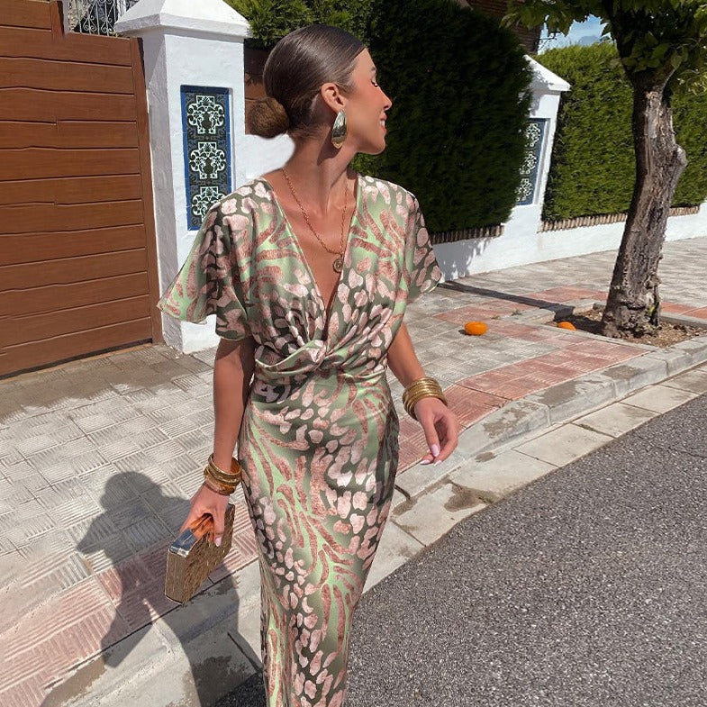 ROXANA | Long Elegant Dress with Braided Details at the Neckline