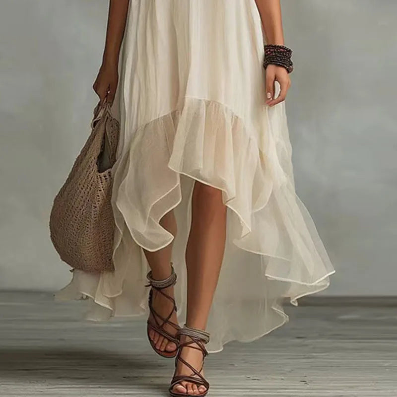 SERENITY | Boho Maxi Dress with Asymmetric Ruffle Hem