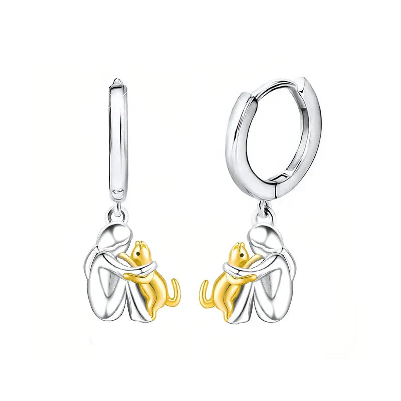 Bicolor Silver and Gold Cat Cuddle Earrings