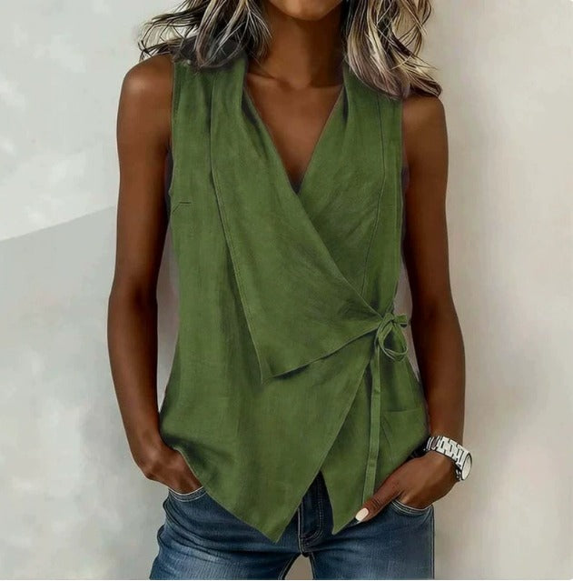 EMBER | Wrap V-Neck Sleeveless Blouse with Side Tie