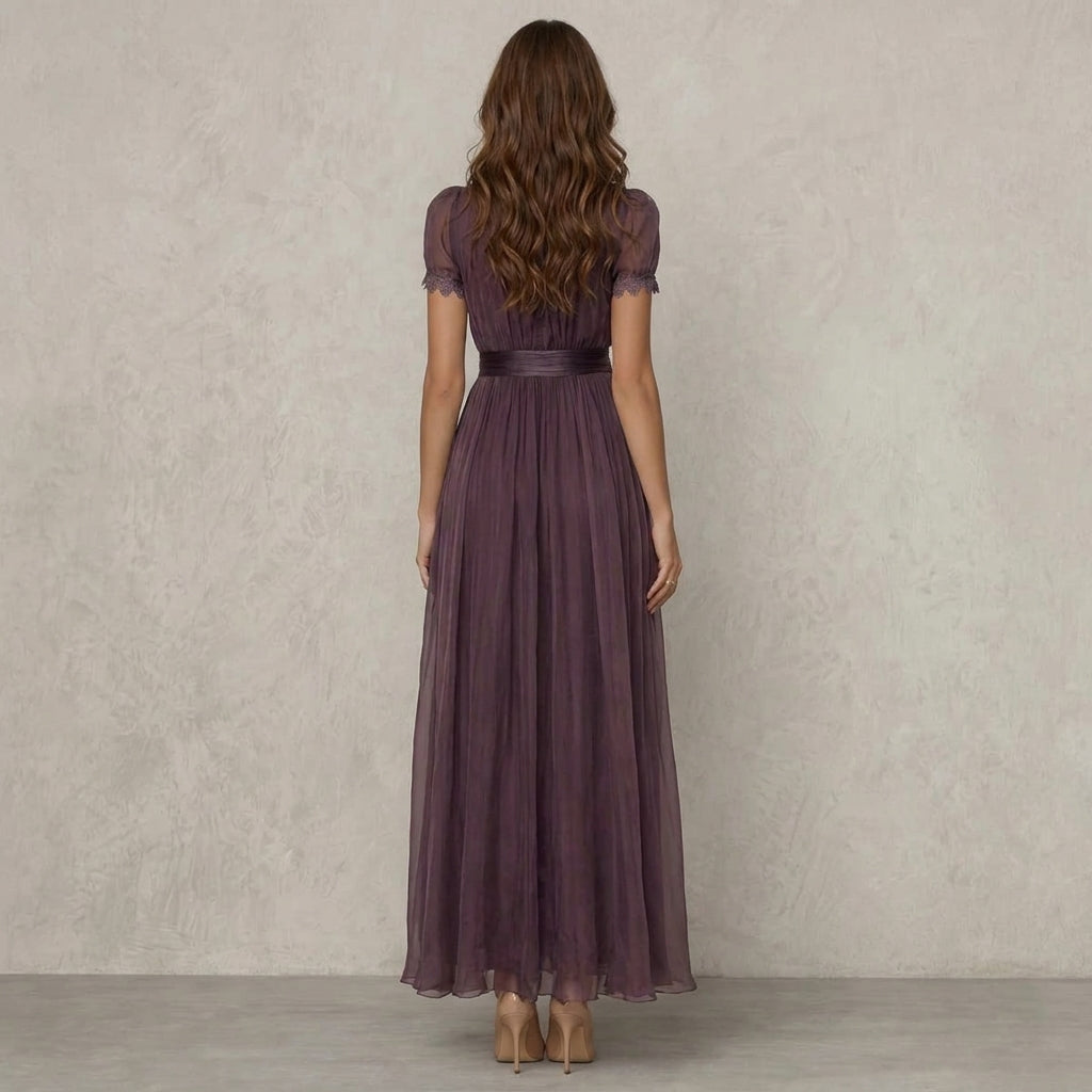 FLAVIA | Long Violet Lace Dress Elegant Silhouette Special Occasion