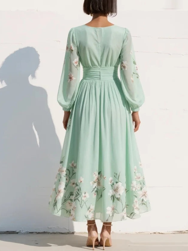 Cisella | Light Green Floral Midi Dress