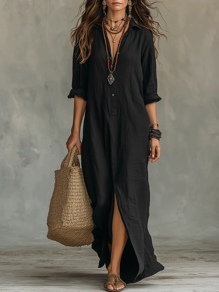 Selene | Loose Maxi Dress with Buttons