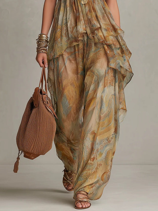 Sienna Chiffon Ruffled Camisole and Wide-leg Pants Set