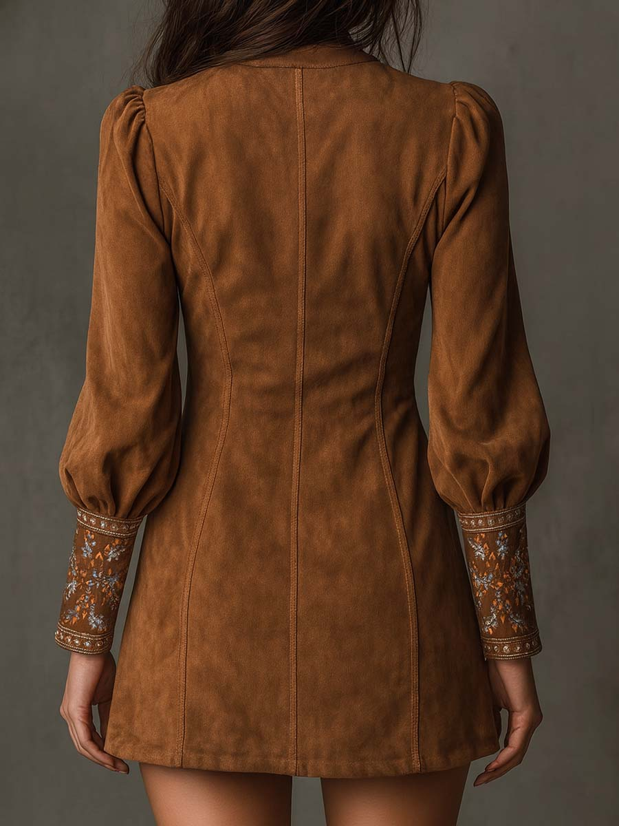 Lunori™ | Mini suede dress with embroidery Purple