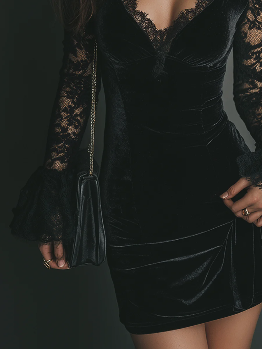 Lunori™ | Velvet and Lace Mini Dress Luna