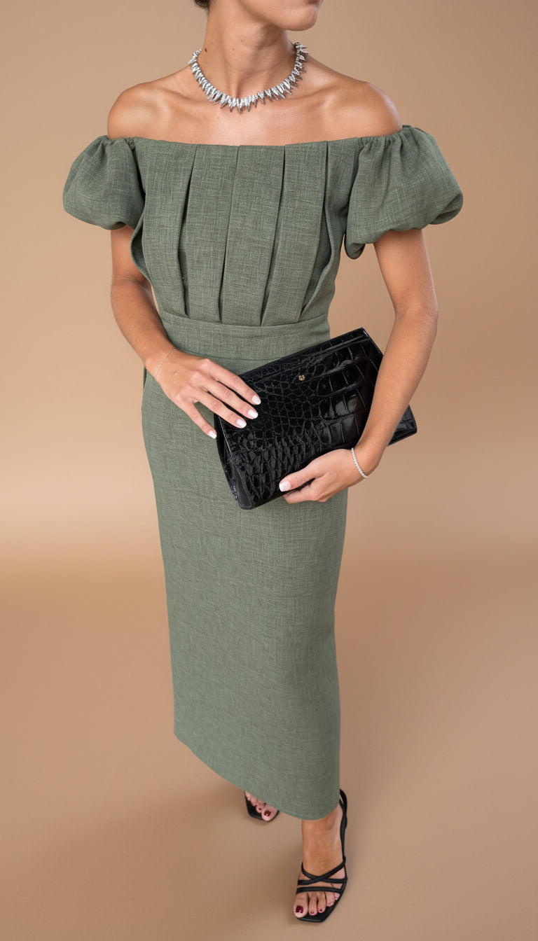 JASMIJN | Elegant Midi Dress with Accentuated Waist and Timeless Evening Style