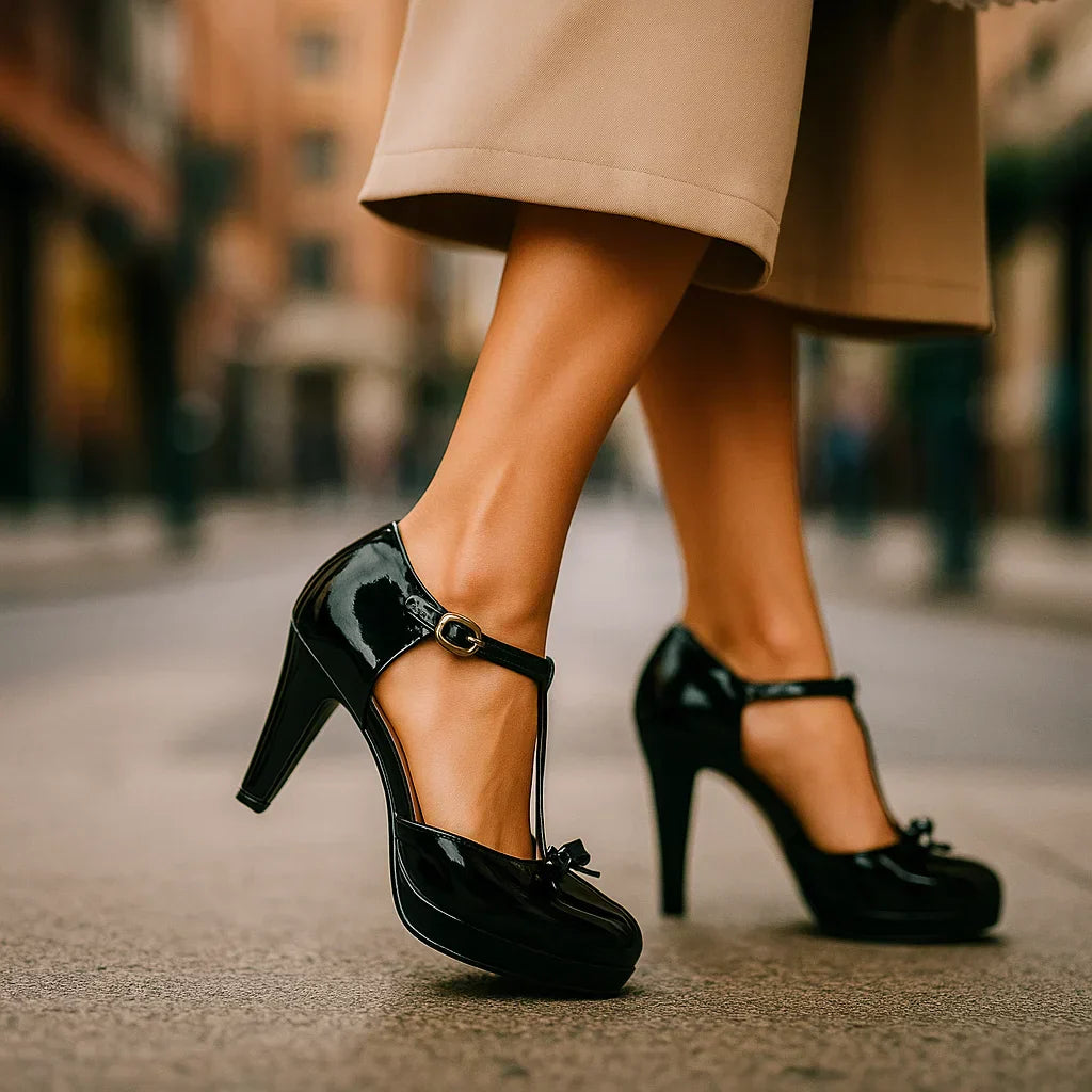 BOW-TIE REAL LEATHER HEELS