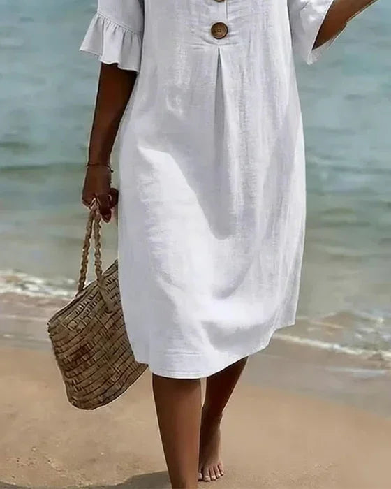 Vanesa™ | Textured Dress with Puff Sleeves and Buttons