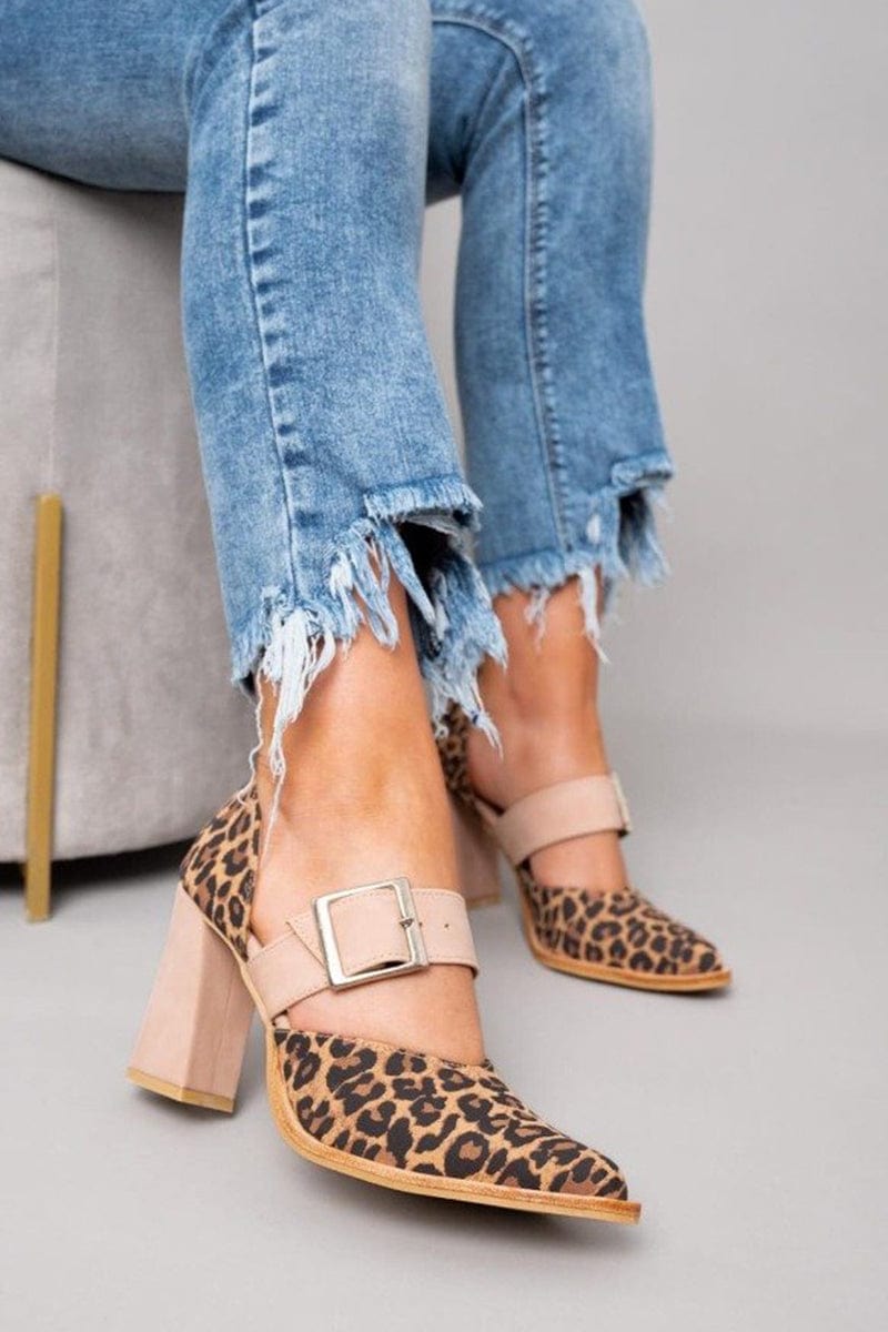 HARLOW | Leopard Print Block Heels with Buckle Strap for Bold Everyday Style