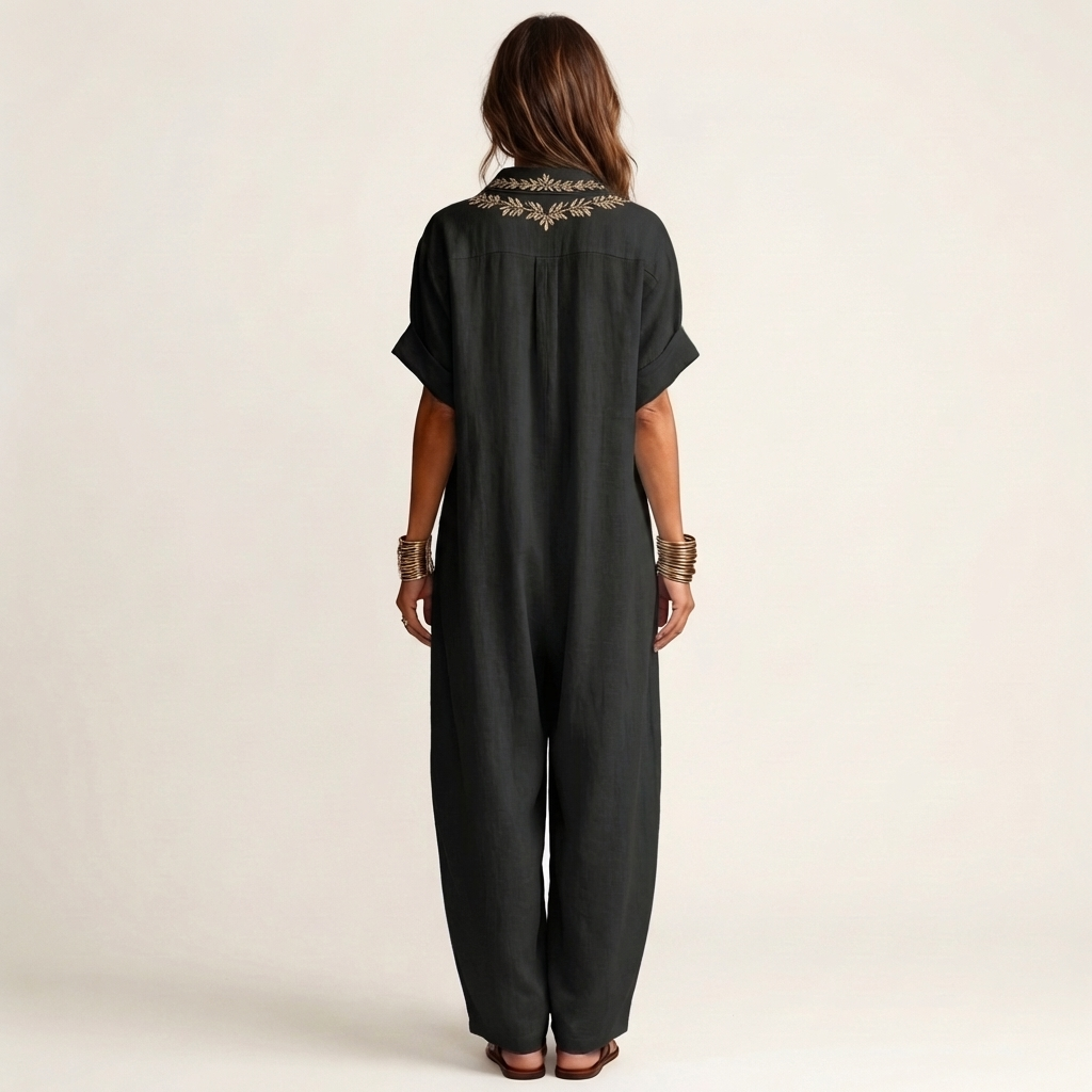 Amarina | Embroidered V-Neck Collar Maxi Dress