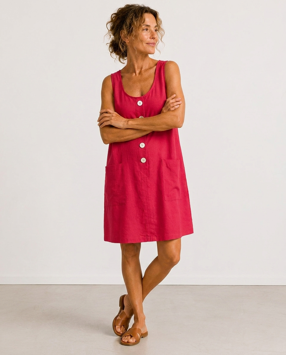 MABEL | Sleeveless Button-Front Mini Dress with Side Pockets