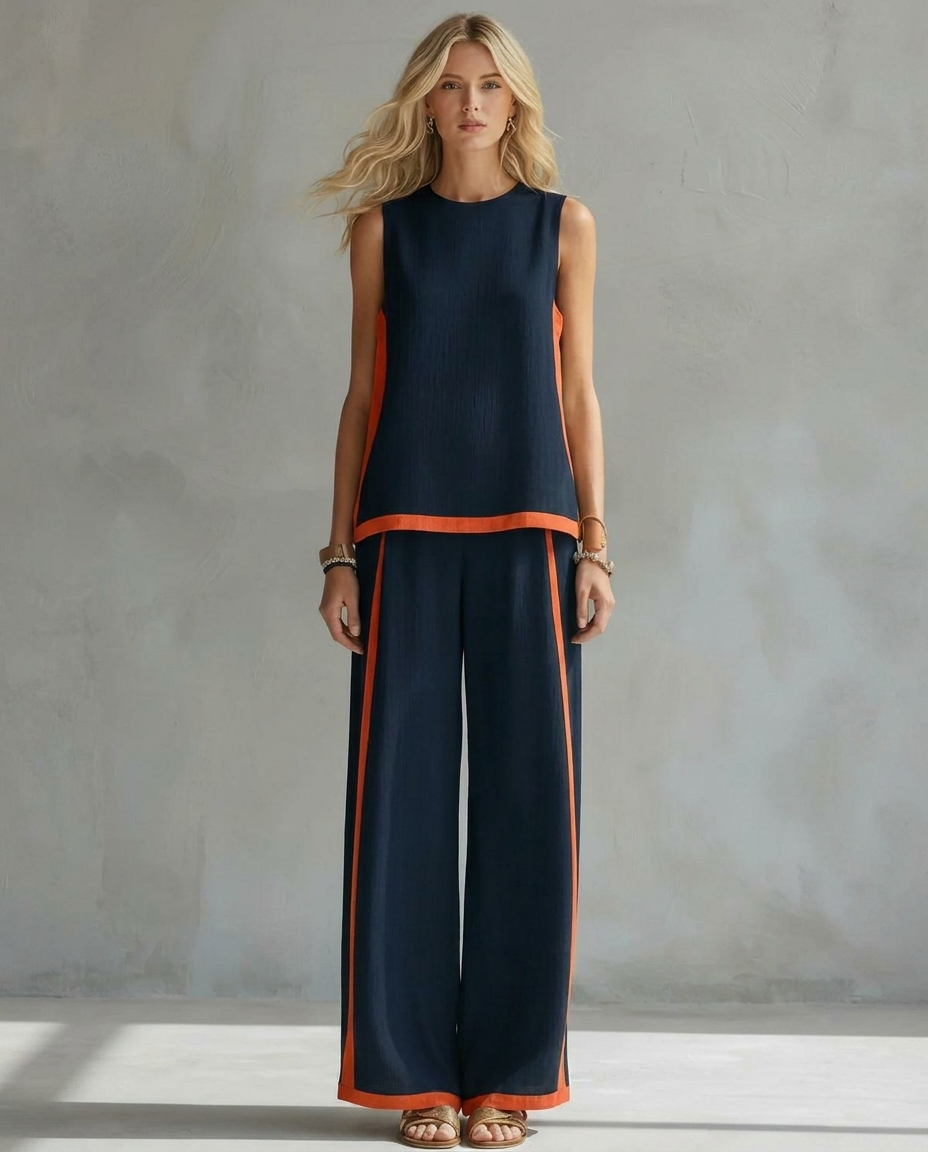 Elisa | Fluid Two-Piece Set with Contrast Details