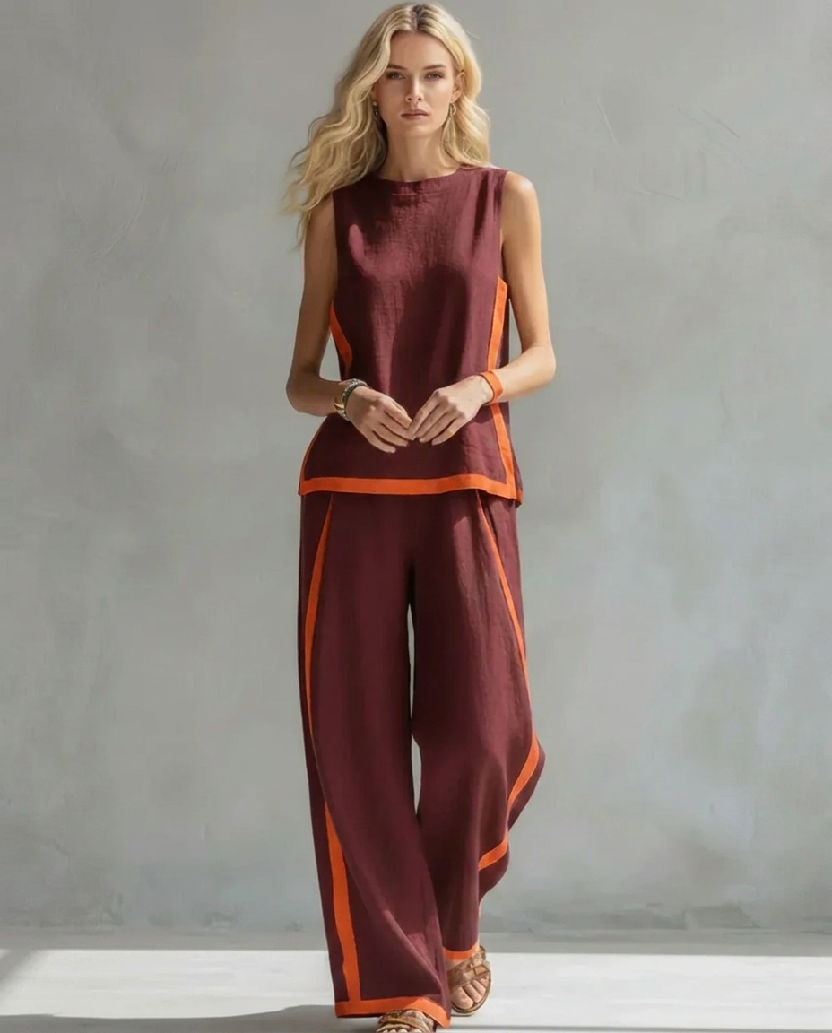 Elisa | Fluid Two-Piece Set with Contrast Details