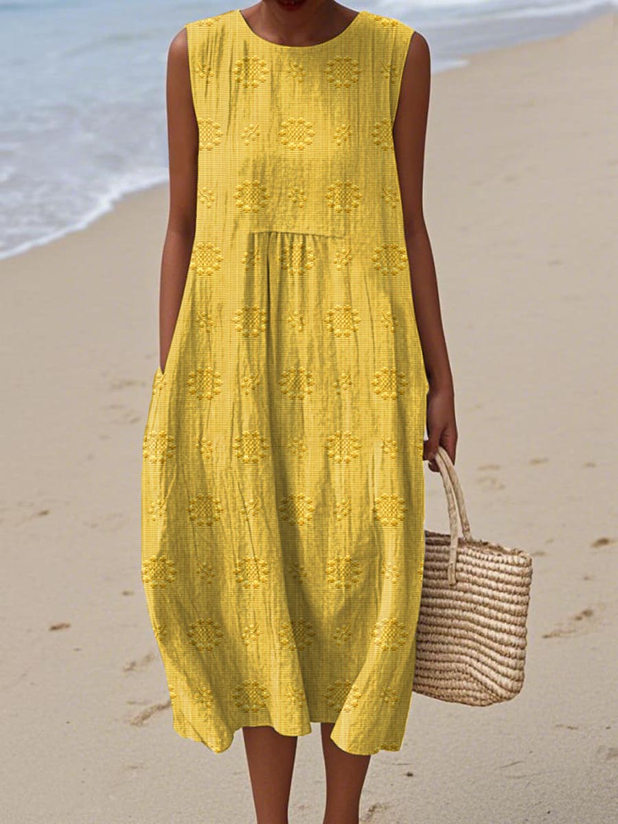 SANNE | Summer Midi Dress with Embroidery and Hidden Pockets