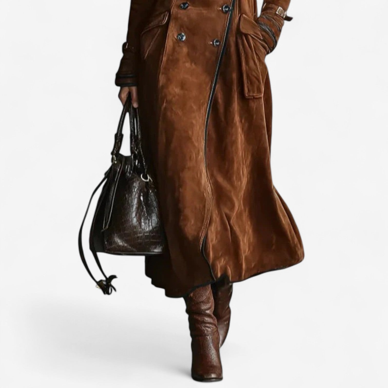 NATHALY™ | Long Trench Coat with Flattering Waist and Timeless Style for Day and City