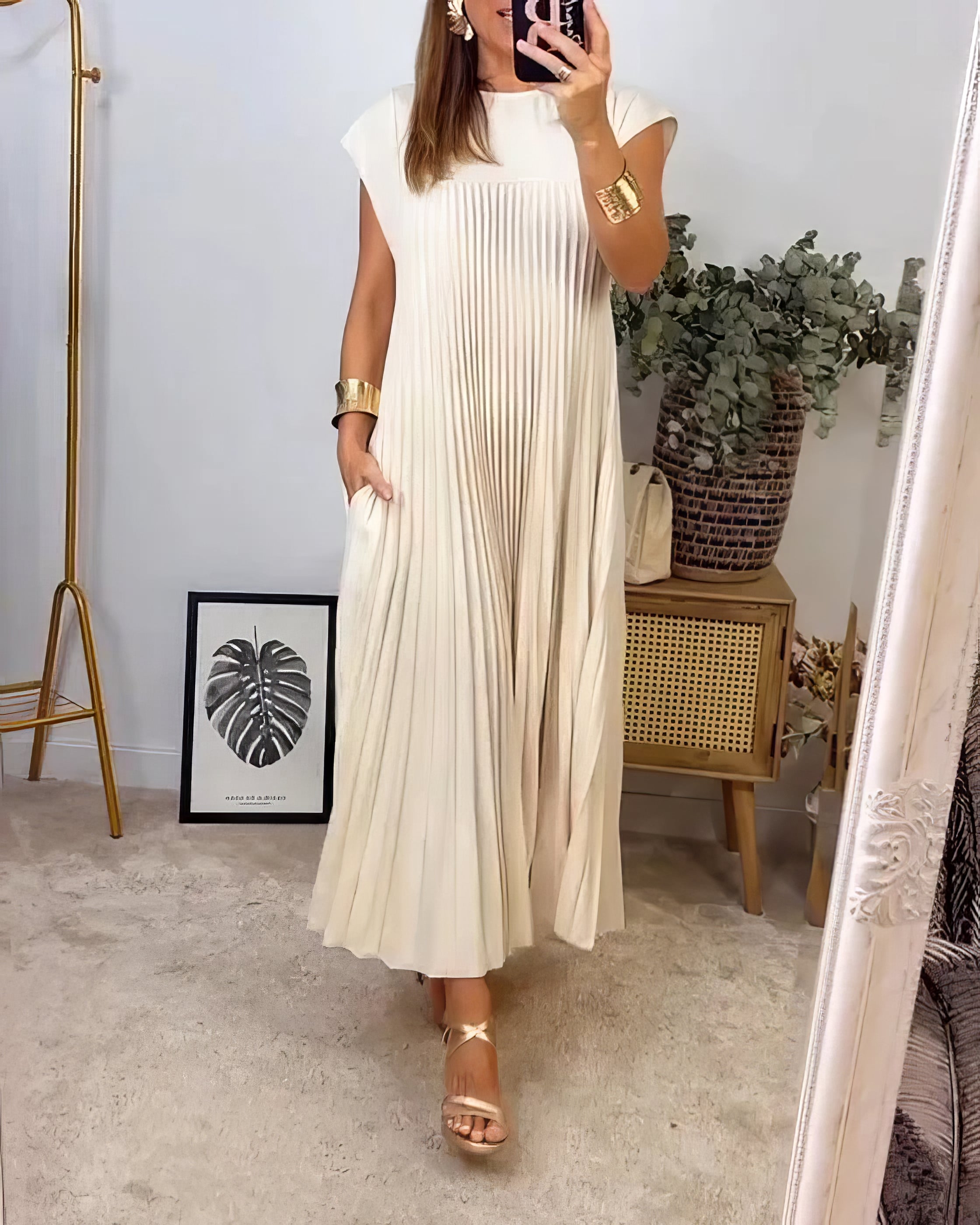 ELEONORA | Pleated Dress Without Sleeves, Elegant and Timeless