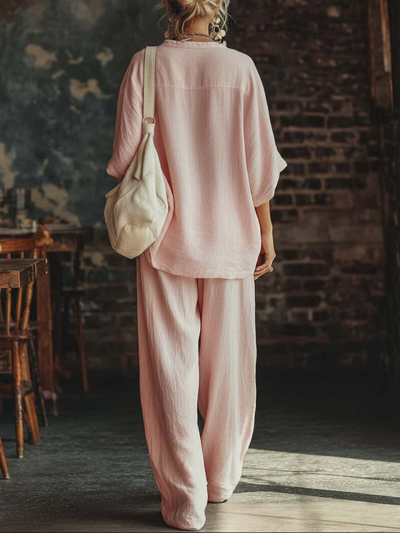 Samantha V-Neck Shirt and Trousers Set