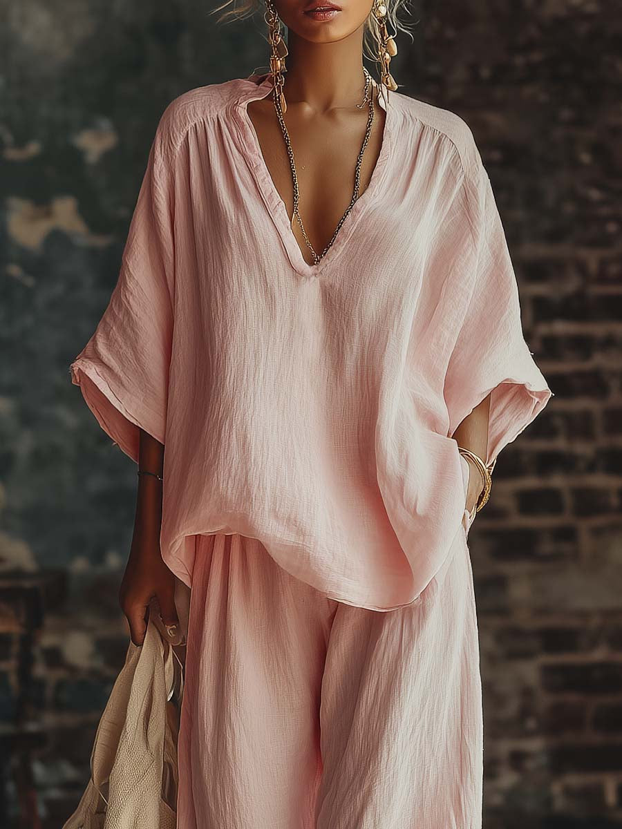 Samantha V-Neck Shirt and Trousers Set