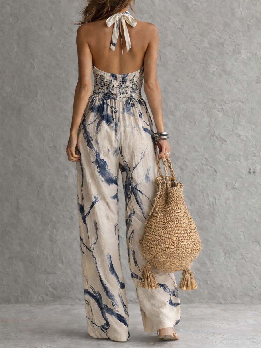 Lila Ink Wash Print Wide Leg Jumpsuit