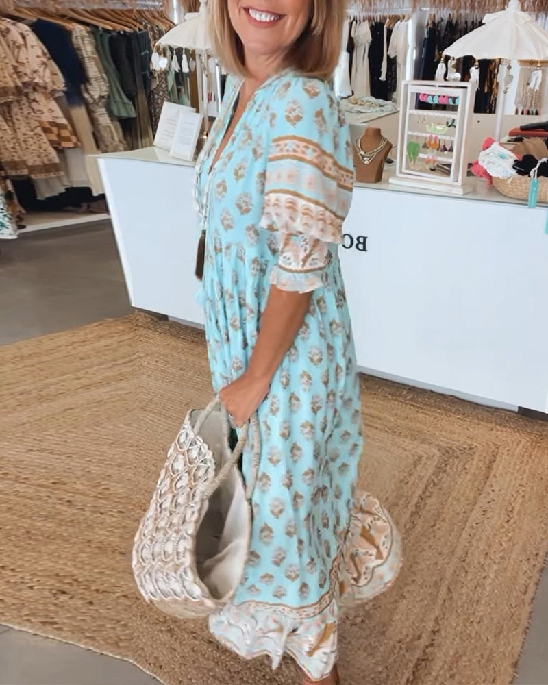 GIULIA | Midi Dress with V-neck and Elegant Balloon Sleeves