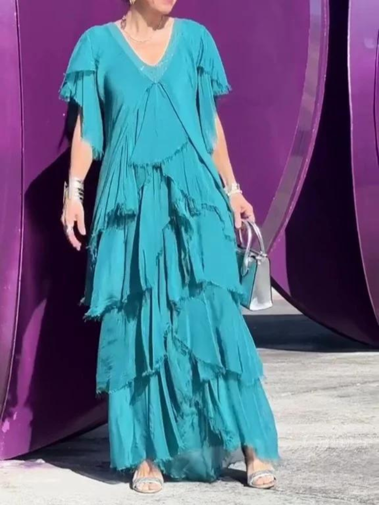 SAVANE | Long Flowing Dress with Elegant V-Neck