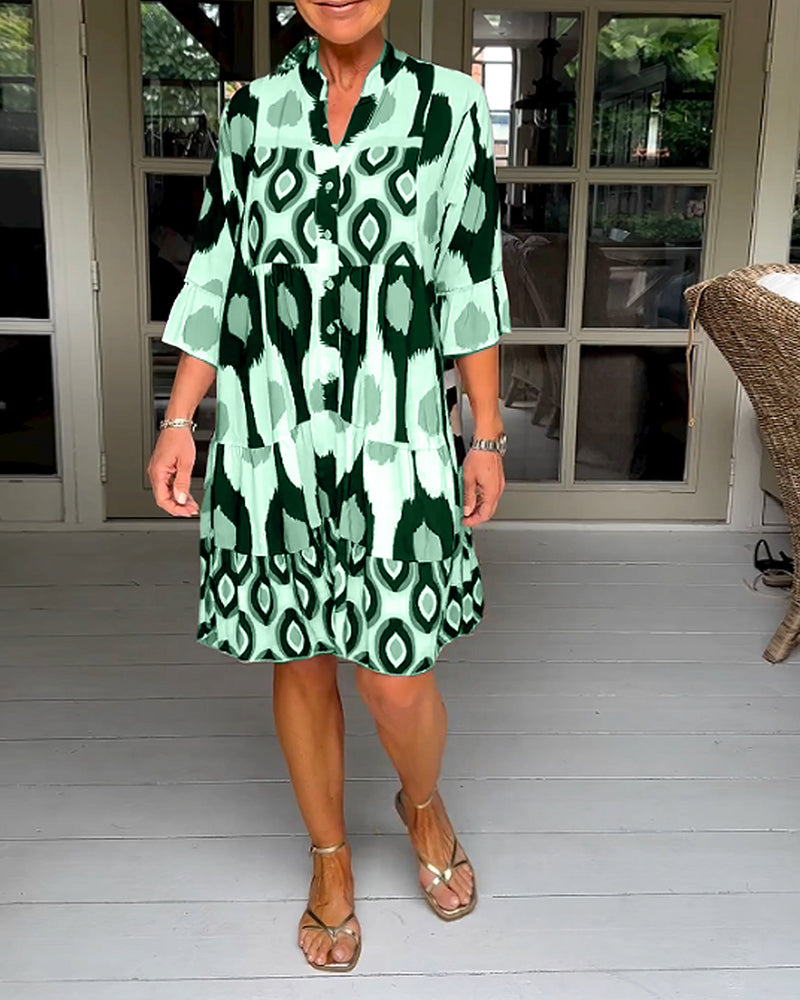 ELVINA | Printed Dress with 3/4 Sleeves and A-Line Cut for an Elegant and Relaxed Look