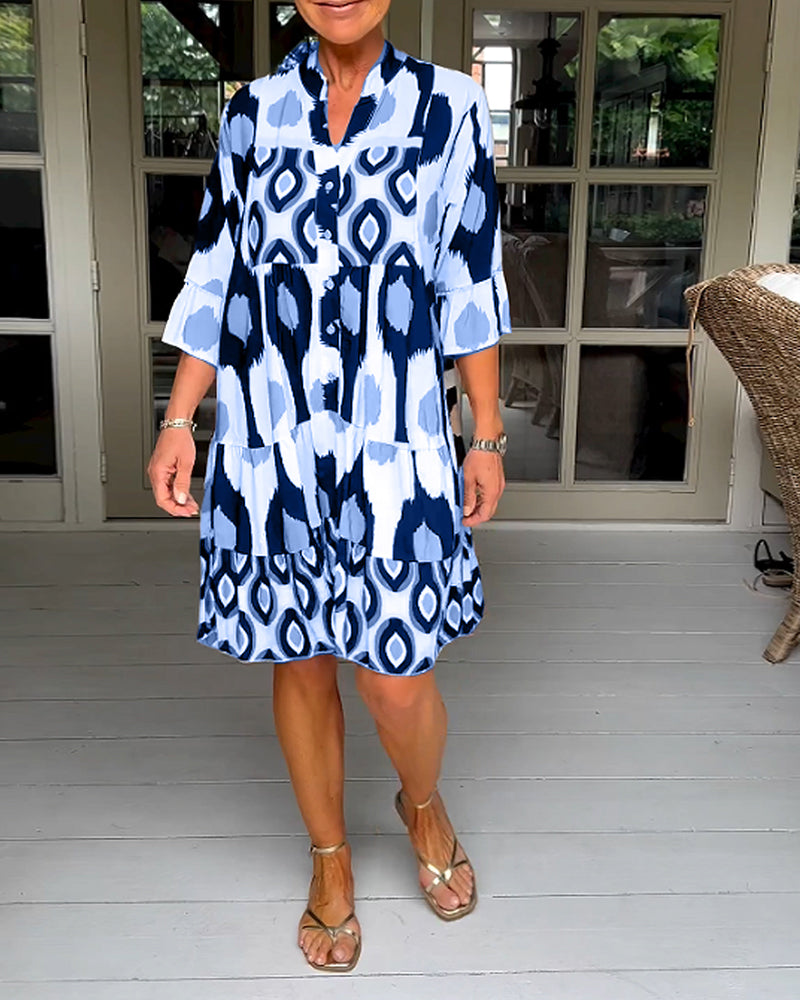ELVINA | Printed Dress with 3/4 Sleeves and A-Line Cut for an Elegant and Relaxed Look