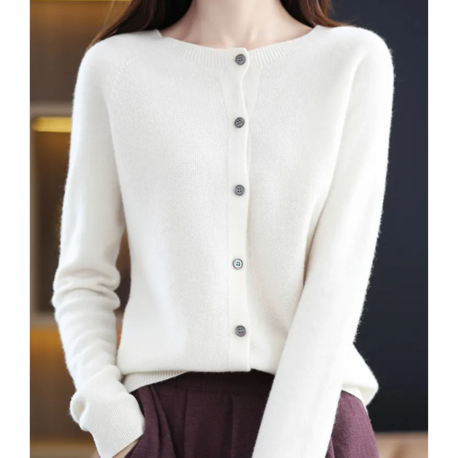Mercy Cardigan for Women – Elegant Merino Wool & Soft Cardigan with Round Neck