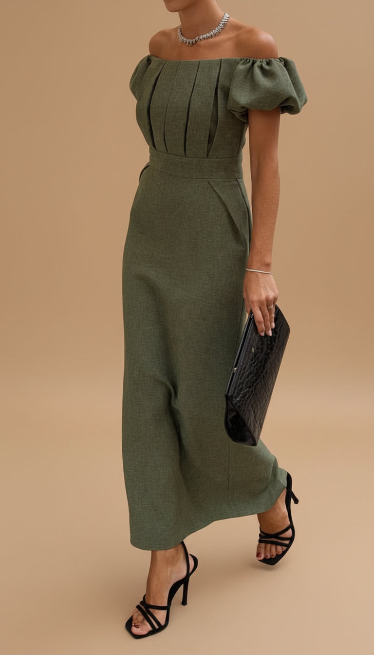 JASMIJN | Elegant Midi Dress with Accentuated Waist and Timeless Evening Style