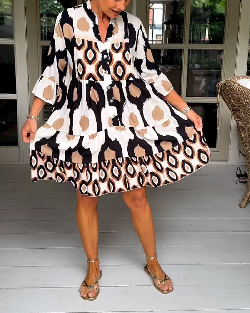 ELVINA | Printed Dress with 3/4 Sleeves and A-Line Cut for an Elegant and Relaxed Look