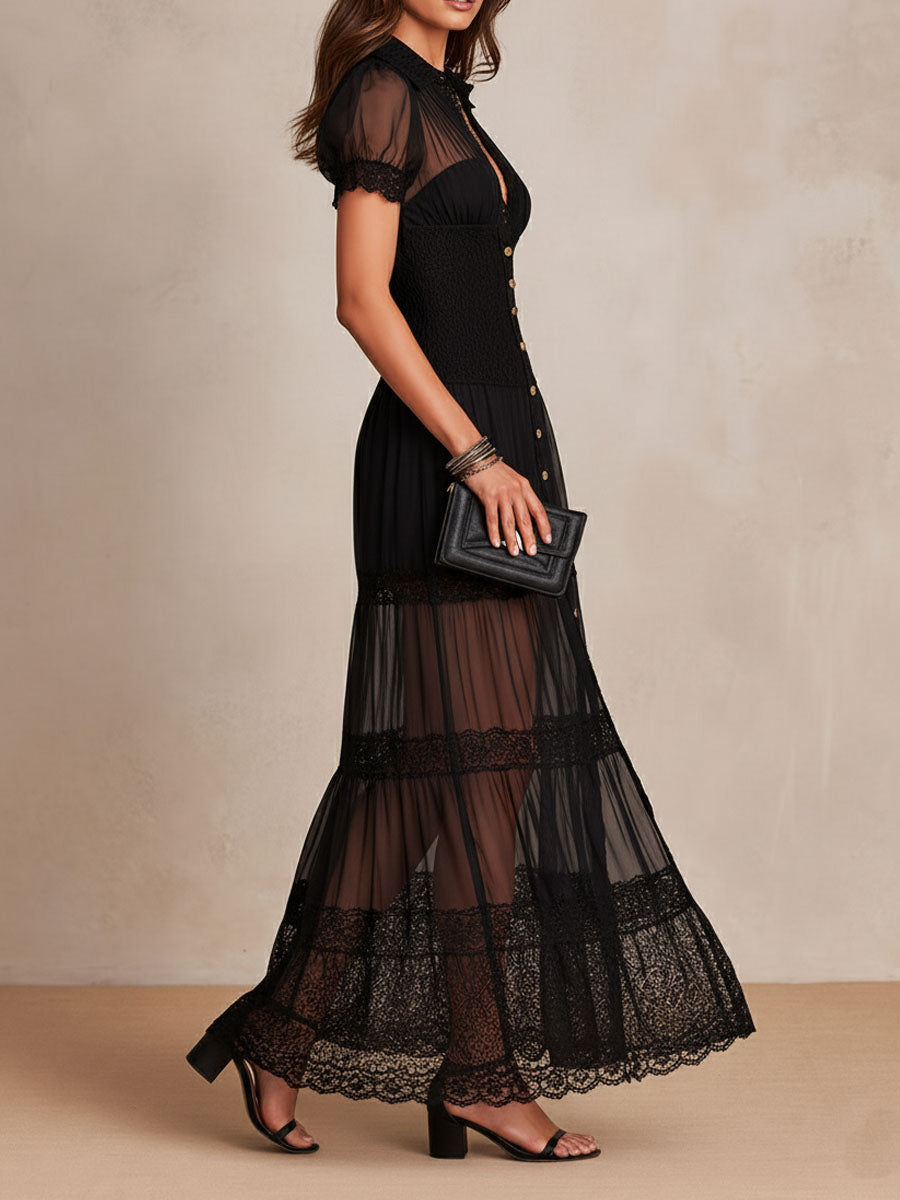Gillian | Black Lace Maxi Dress with Romantic Evening Style