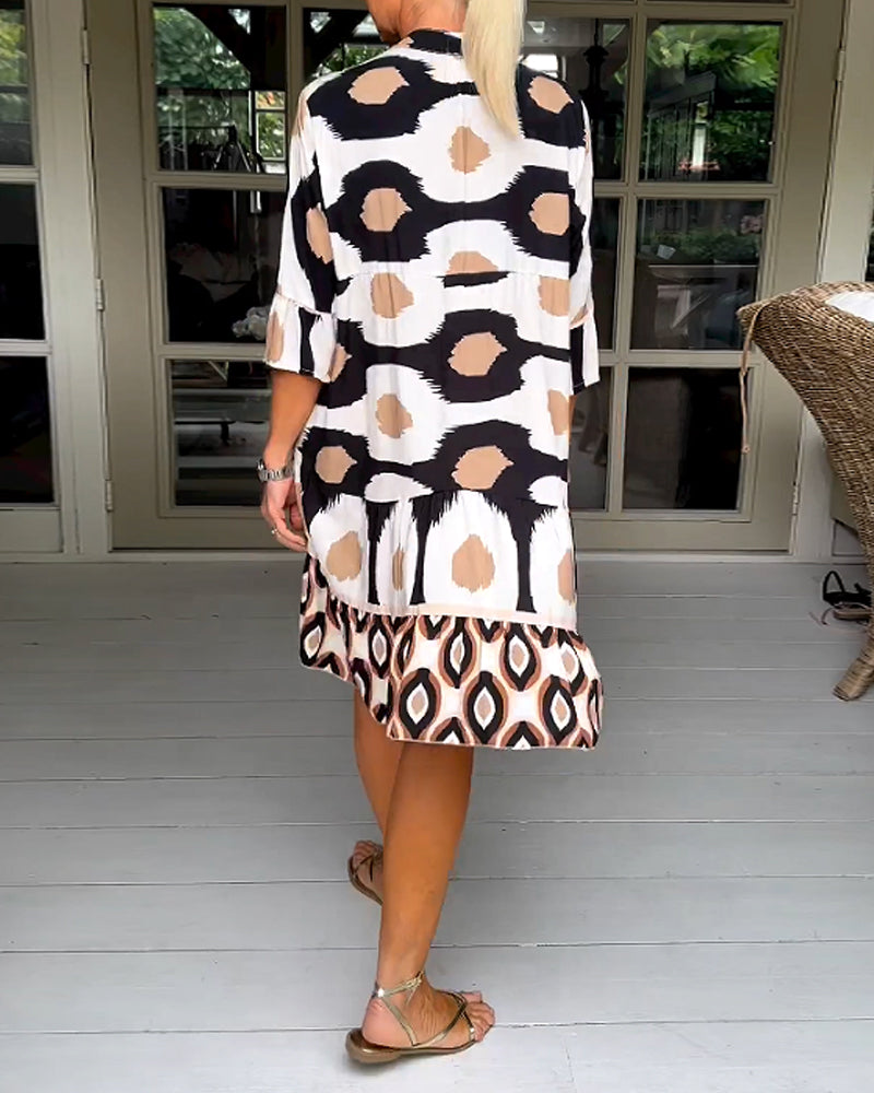 ELVINA | Printed Dress with 3/4 Sleeves and A-Line Cut for an Elegant and Relaxed Look