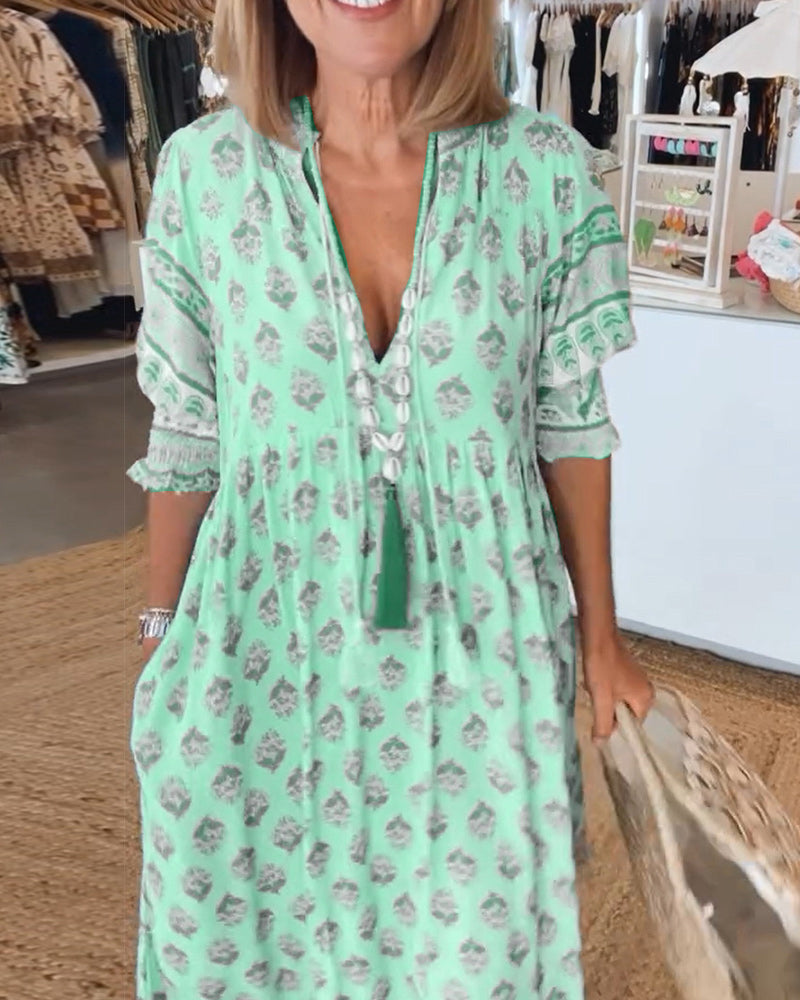 GIULIA | Midi Dress with V-neck and Elegant Balloon Sleeves