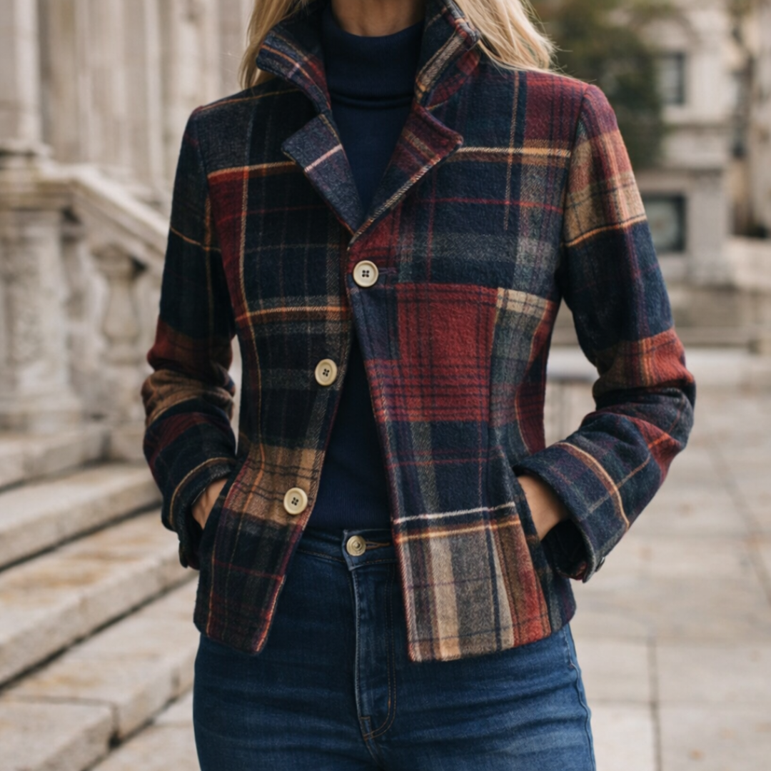 Fleur | Checked Mid-Length Coat with Comfortable Warmth and Timeless Urban Style