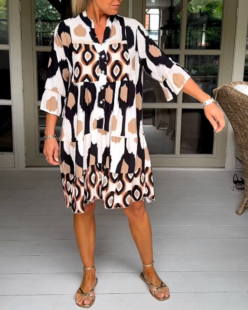 ELVINA | Printed Dress with 3/4 Sleeves and A-Line Cut for an Elegant and Relaxed Look