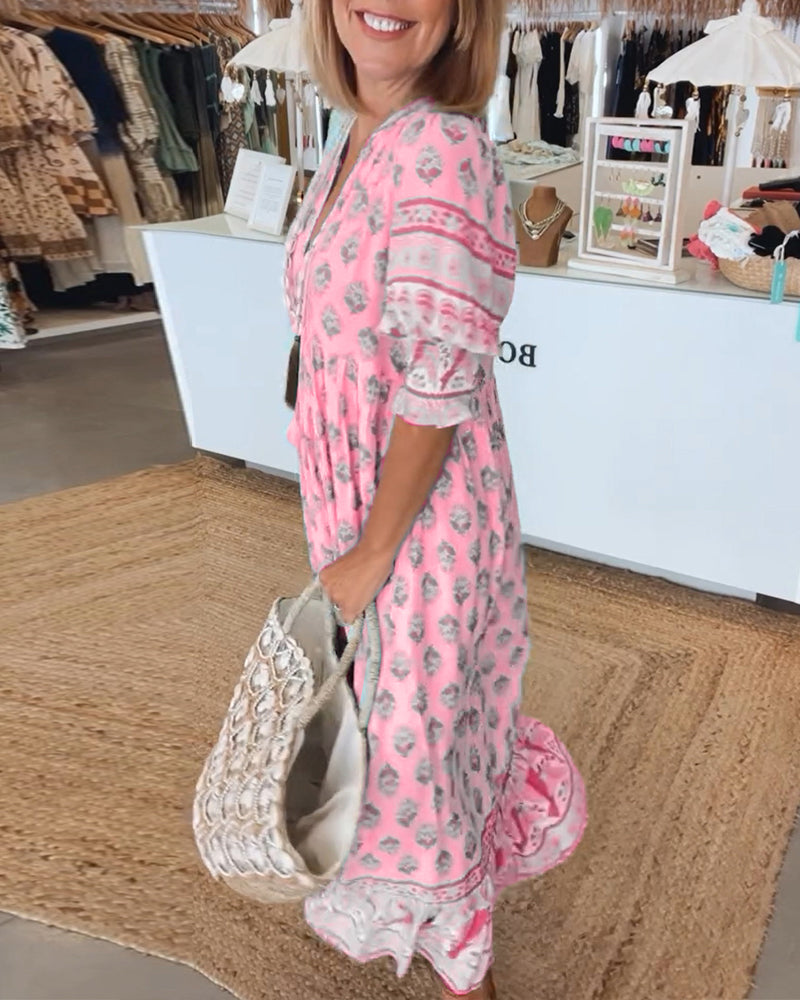 GIULIA | Midi Dress with V-neck and Elegant Balloon Sleeves